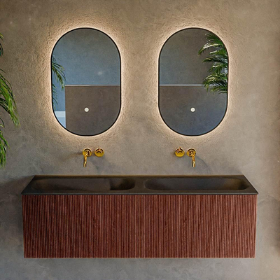 Mondiaz KURVE Ensemble de meuble salle de bain - 140x46x40cm - 2 tiroirs - lavabo en solid surface - double - sans trou de robinet - Ruby