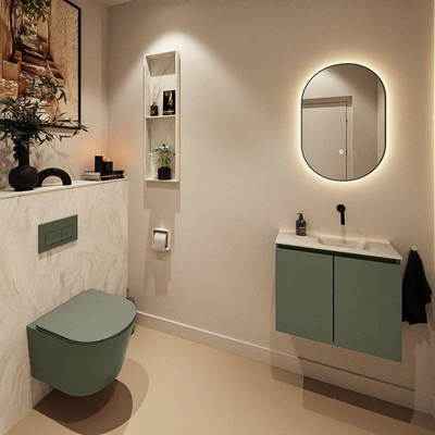 MONDIAZ TURE-DLUX Meuble toilette - 60cm - Army - EDEN - vasque Ostra - position droite - sans trou de robinet
