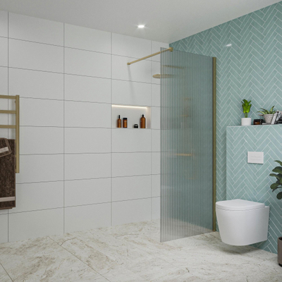 FugaFlow Eccelente Vetro Douche à l'italienne - 80x200cm - verre nervuré - Laiton brossé