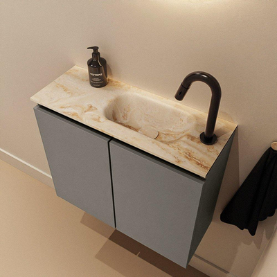 MONDIAZ TURE-DLUX 60cm toiletmeubel Smoke. EDEN wastafel Frappe positie rechts. Met 1 kraangat.
