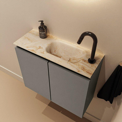 MONDIAZ TURE-DLUX Meuble toilette - 60cm - Smoke - EDEN - vasque Frappe - position droite - 1 trou de robinet