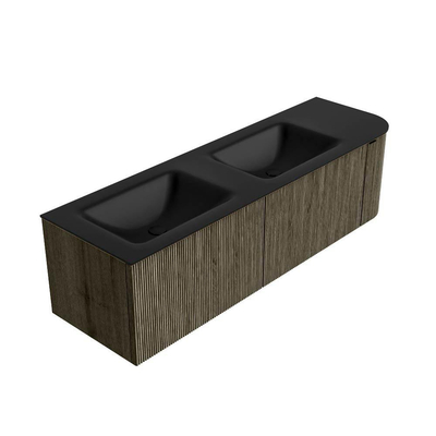Mondiaz KURVE Ensemble de meubles de salle de bains - 155x46x40cm - 2 tiroirs - 1 porte - lavabo solid surface - double / gauche - 2 trous de robinet - Shadow