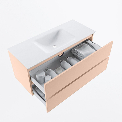 MONDIAZ VICA Ensemble meuble de salle de bains - 110cm - sous-meuble rosee - 2 tiroirs - lavabo cloud central - sans trous de robinet - version haute 60cm - talc
