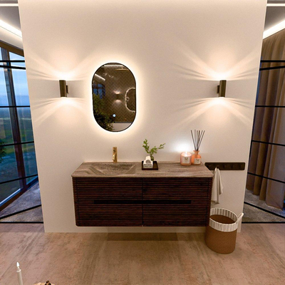 Mondiaz CIRO-DLUX Badkamermeubelset - 130x45x50cm - Solid surface wastafel Oza - 1 wasbak Links - 1 kraangat - 4 lades - Walnut