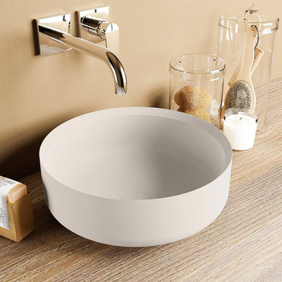 Mondiaz Coss Waskom - 36x36x13cm - rond - opbouw - Solid surface - Linen