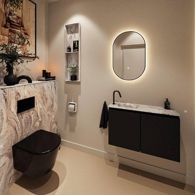 MONDIAZ TURE-DLUX Meuble toilette - 80cm - Urban - EDEN - vasque Glace - position gauche - 1 trou de robinet