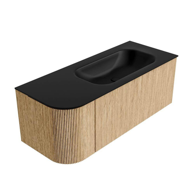 MONDIAZ KURVE 115cm Meuble salle de bain avec module 25 G - couleur Oak - 1 tiroir - 1 porte - vasque BIG SMALL droite - 1 trou de robinet - Urban