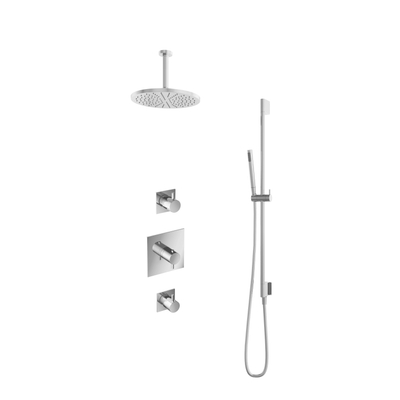 Hotbath Get Together douche thermostatique complet set encastrable Laddy V avec 2 robinets d'arret chrome modèle stick bras pour plafond 15cm barre de glissement 30cm