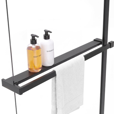 Fortifura Galeria handdoekrek voor inloopdouche - wandmontage / klemt op het glas - 140cm - inkortbaar - mat zwart