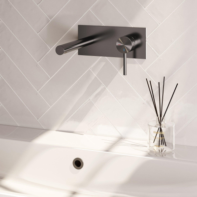 BRAUER Stripe Mitigeur lavabo encastré - bec droit et plaque de recouvrement modèle A1 - gunmetal brossé PVD