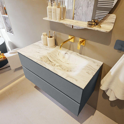 Mondiaz VICA-DLUX ensemble de meuble de salle de bain - 100cm - meuble sous-vasque plata - 2 tiroirs - lavabo encastrée cloud droite - sans trous de robinet - version haute de 60cm - glace