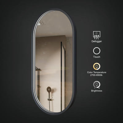 Arcqua Framed miroir – ovale 40 x 100 cm – Éclairage LED périphérique – chauffage de miroir, à intensité variable – Noir mat
