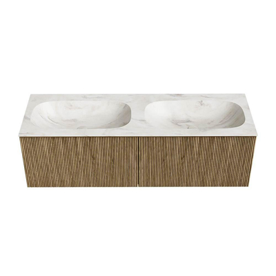 Mondiaz KURVE-DLUX Badkamermeubelset - 140x46x40cm - 2 lade - wastafel solid surface - dubbel - 2 kraangaten - Dusk