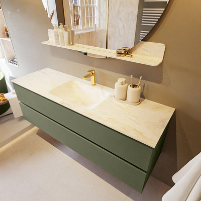 Mondiaz VICA-DLUX ensemble de meuble de salle de bain - 150cm - meuble sous-vasque armée - 2 tiroirs - lavabo encastré nuage milieu - 1 trou de robinet - version haute de 60cm - ostra