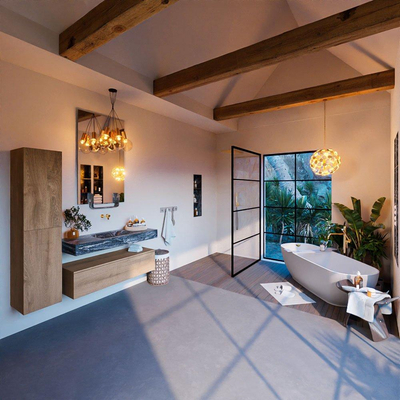 Mondiaz ALAN-DLUX Ensemble de meuble - 120cm - meuble Washed Oak mat - 1 tiroir - Lavabo Cloud Lava suspendu - vasque Centre - 0 trous de robinet