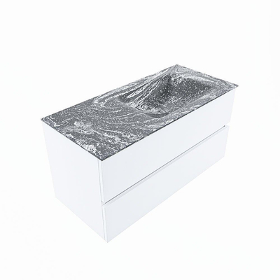 Mondiaz VICA-DLUX ensemble de meuble de salle de bain - 100cm - meuble sous lavabo talc - 2 tiroirs - lavabo encastré cloud droite - 1 trou de robinet - miroir modèle spot - version XL 60cm haut - lave