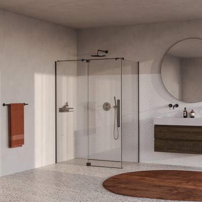 BRAUER Stellar Cabine de douche - 140x90x200cm - porte battante - revêtement de verre - réversible - verre clair - PVD gunmetal brossé