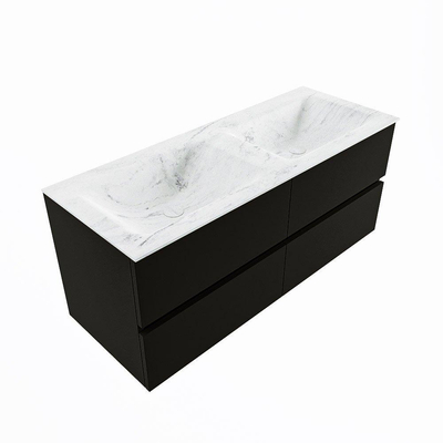 Mondiaz VICA-DLUX ensemble de meuble de salle de bain - 120cm - meuble sous-vasque urbain - 4 tiroirs - lavabo encastré nuage double - 2 trous de robinet - version haute de 60cm - opalo