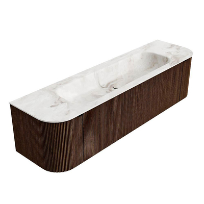 MONDIAZ KURVE-DLUX meuble de salle de bains 170cm avec module 25 Len R couleur Walnut avec 1 tiroir et 2 portes. Lavabo BIG LARGE central sans trou de robinet couleur Frappe.