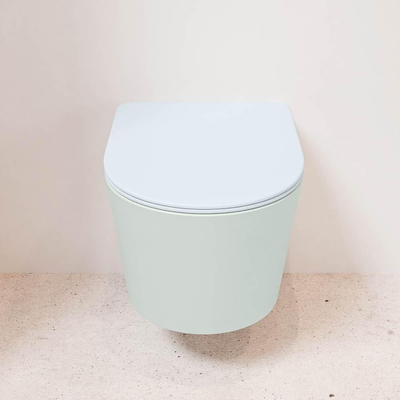 Mondiaz LAVIE WC suspendu – sans bride – 36 x 53 cm – avec abattant softclose – Greey (vert clair/gris), abattant Clay (bleu clair/gris)