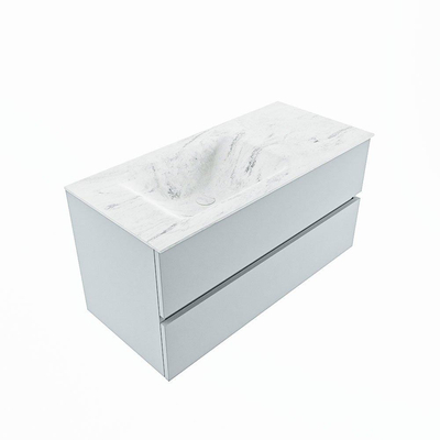 Mondiaz VICA-DLUX ensemble de meuble de salle de bain - 100cm - meuble sous-vasque argile - 2 tiroirs - lavabo encastré nuage gauche - sans trous de robinet - version haute 60cm - opalo