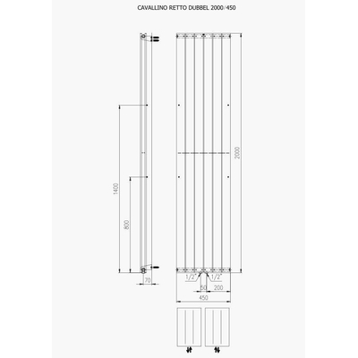 Plieger Cavallino Retto designradiator verticaal dubbel middenaansluiting 2000x450mm 1287W wit