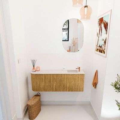 Mondiaz JOYA-DLUX 111.6cm toiletmeubel - ronding links kleur Oak - Wastafel FAYE positie Rechts 1 kraangat kleur Meli.