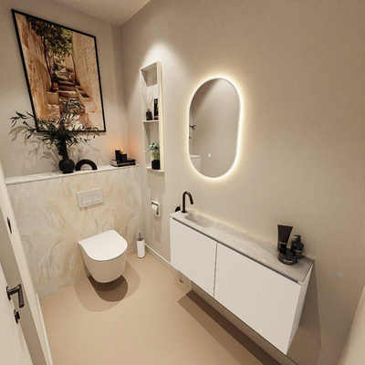 MONDIAZ TURE-DLUX Meuble toilette - 100cm - Talc - EDEN - vasque Ostra - position gauche - 1 trou de robinet