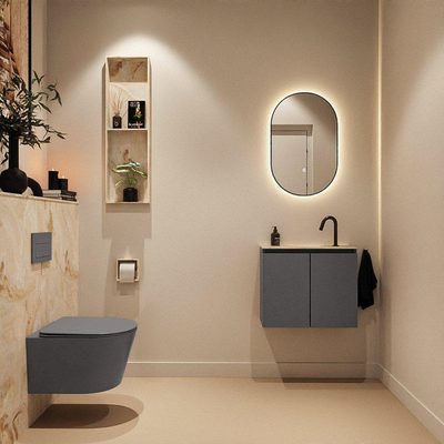 MONDIAZ TURE-DLUX Meuble toilette - 60cm - Dark Grey - EDEN - vasque Frappe - position centrale - 1 trou de robinet