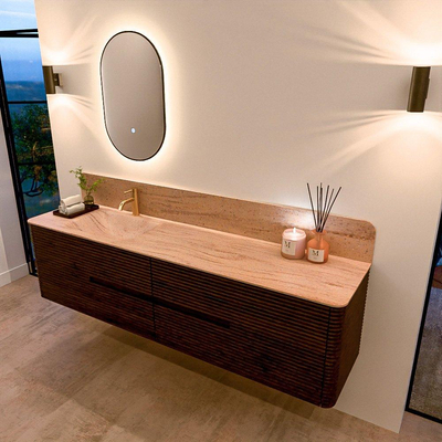 Mondiaz CIRO-DLUX Meuble de salle de bains - 190x45x50cm - Plan vasque Solid surface Saba - 1 vasque à gauche - 1 trou de robinetterie - 4 tiroirs - Noyer