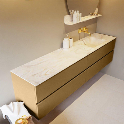 Mondiaz VICA-DLUX ensemble de meuble de salle de bain - 200cm - meuble sous-vasque oro - 4 tiroirs - lavabo encastré cloud droite - sans trous de robinet - version haute de 60cm - ostra