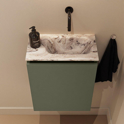 MONDIAZ TURE-DLUX Meuble toilette - 40cm - Army - EDEN - vasque Glace - position droite - sans trou de robinet