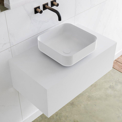 Mondiaz Lagom Meuble salle de bains 80x30.9x45cm Solid Surface Talc 1 tiroir avec lavabo BINX vasque à poser Centre sans trous de robinet