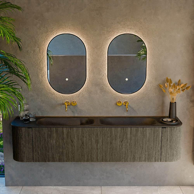 Mondiaz KURVE Ensemble de meubles de salle de bains - 190x46x40cm - 2 tiroirs - 2 portes - vasque solid surface - double - sans trou de robinet - Shadow