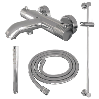 Robinet de baignoire à encastrer Brauer Chrome - barre de douche - 2 fonctions - 2 boutons avec relief - douchette à main 1 fonction - chrome