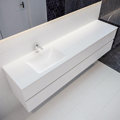 Mondiaz VICA ensemble de meuble de salle de bain - 200cm - meuble sous lavabo talc - 4 tiroirs - lavabo cloud gauche - 1 trou de robinet - version XL 60cm haut