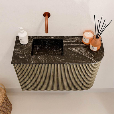 Mondiaz JOYA-DLUX Meuble de toilette 61,6 cm - arrondi droit couleur Dusk - Vasque FAYE position gauche Sans trou de robinet couleur Lava