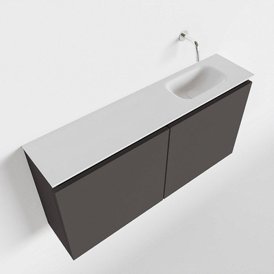 MONDIAZ TURE Toiletmeubel 100x23x50cm met 0 kraangaten 2 deuren dark grey mat Wastafel Eden rechts Solid Surface Wit