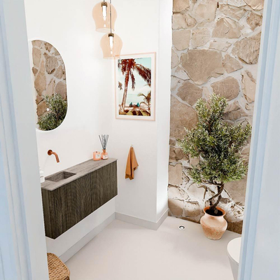 Mondiaz JOYA-DLUX 90cm toiletmeubel - kleur Shadow - Wastafel FAYE positie Links Zonder kraangat kleur Oza.