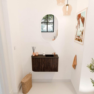 Mondiaz JOYA 71.6cm toiletmeubel - ronding links kleur Walnut - Wastafel FAYE positie Rechts 1 kraangat kleur Urban.
