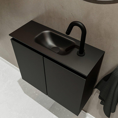 MONDIAZ TURE Fonteinset - 60x23x50cm - 1 kraangat - 2 deuren - urban mat - Wasbak midden - Solid Surface Zwart
