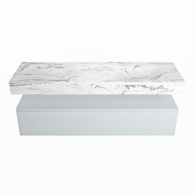 Mondiaz ALAN-DLUX Ensemble de meuble - 150cm - meuble Clay mat - 1 tiroir - Lavabo Cloud Glace suspendu - vasque Droite - 0 trous de robinet