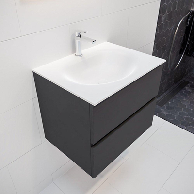 ENSEMBLE DE MEUBLE MONDIAZ VICA - 60cm - 2 tiroirs - lavabo Moon central - 1 trou de robinet - solid surface gris foncé