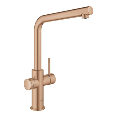 GROHE Blue home robinet de cuisine 1 trou avec bec duo l starterkit avec wifi bluetooth eau froide et gazeuse 3x eau froide + 3x eau gazeuse Warm sunset brossé (cuivre)