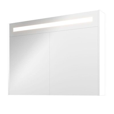 Proline spiegelkast premium avec éclairage led intégré, 2 portes 100x14x74cm blanc mat
