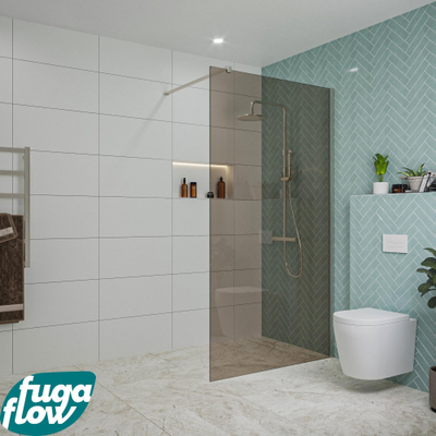 FugaFlow Eccelente Vetro inloopdouche badkamer - 110x200cm - rookglas - wandarm - geborsteld RVS