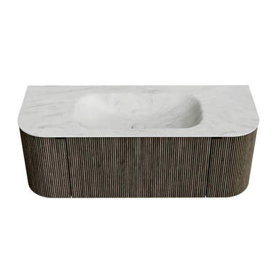 Mondiaz KURVE-DLUX Ensemble de meuble de salle de bains - 120x46x40cm - 1 tiroir - 2 portes - lavabo Solid Surface - au milieu - sans trou de robinet - Shadow