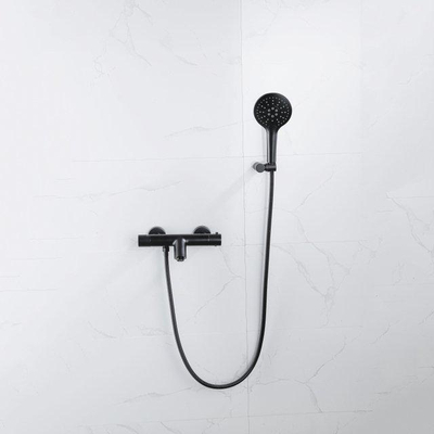Fortifura Calvi Thermostatische badkraan - met ronde handdouche handdouchehouder en gladde doucheslang - mat zwart
