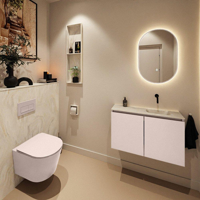 MONDIAZ TURE-DLUX Meuble toilette - 80cm - Rosee - EDEN - vasque Ostra - position droite - sans trou de robinet