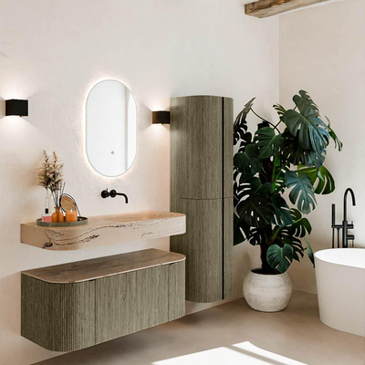 MONDIAZ THOR-DLUX Meuble de salle de bains 110cm arrondi gauche + droite couleur Shadow avec 1 tiroir et 2 portes. Vasque suspendue CLOUD Droite sans trou de robinet couleur Arena.